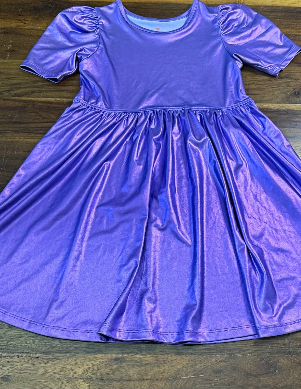 Pink Chicken Girls Purple Fit & Flare Puff Sleeve Jersey Dress, Knee Length